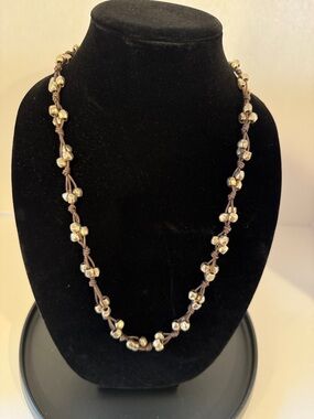 Vintage UNO de 50 Silver and Brown Leather Beaded Necklace